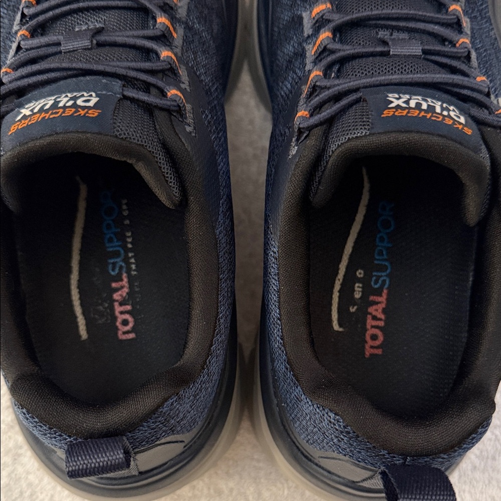 Skechers D'LUX Walker 2.0 Slip-On Sneakers SN232179 Wide Width Navy/Grey/Orange - Picture 4 of 12